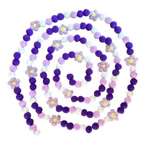 10 ft Valentine's Day Purple Light Purple Floral Pom Pom Garland Handmade Wire